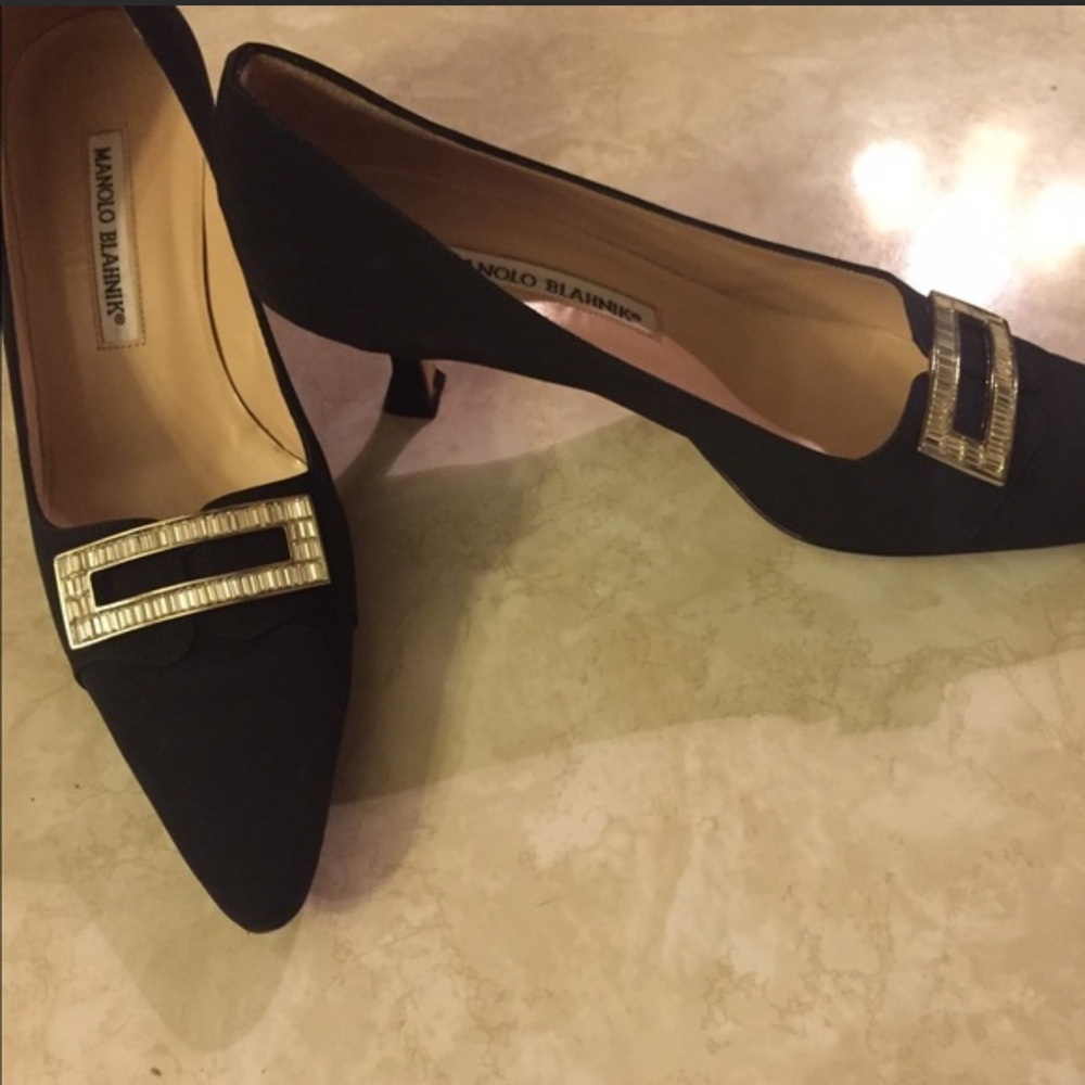Manolo Blahnik Black Heels with crystal Stones